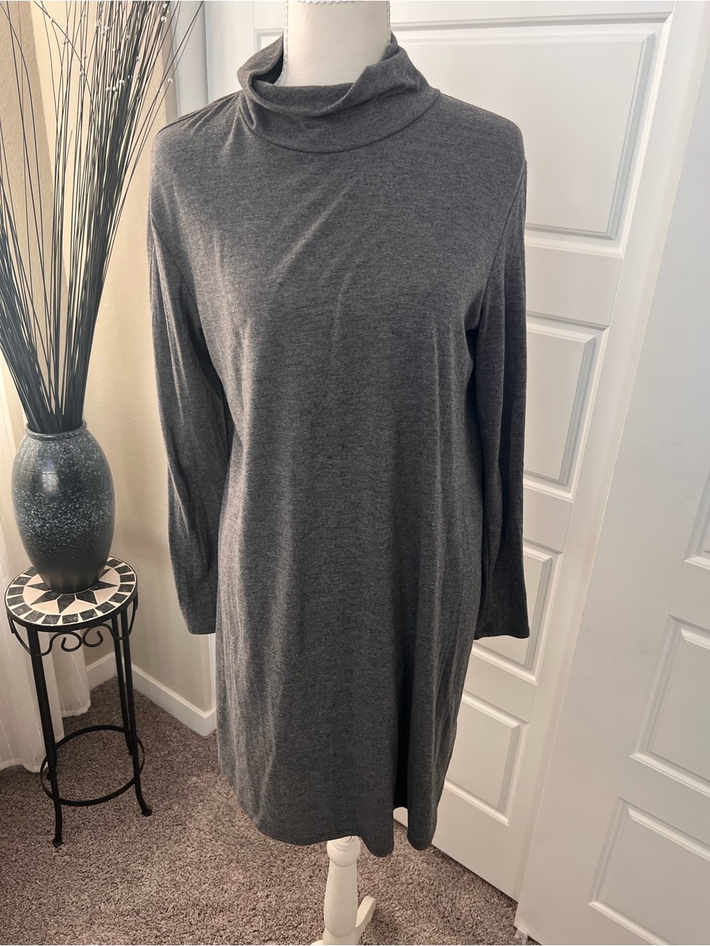 Long-Sleeve Gray Cowl Neck Dress